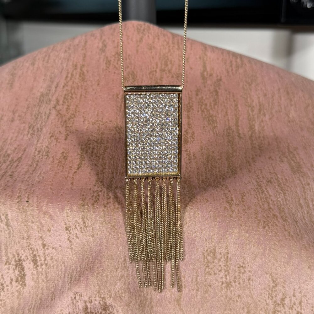 Gold-Tone Pave Crystal Tassel Pendant Necklace 32"